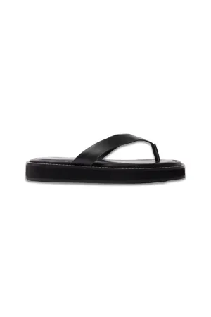 Black Leather Flip Flop Sandals