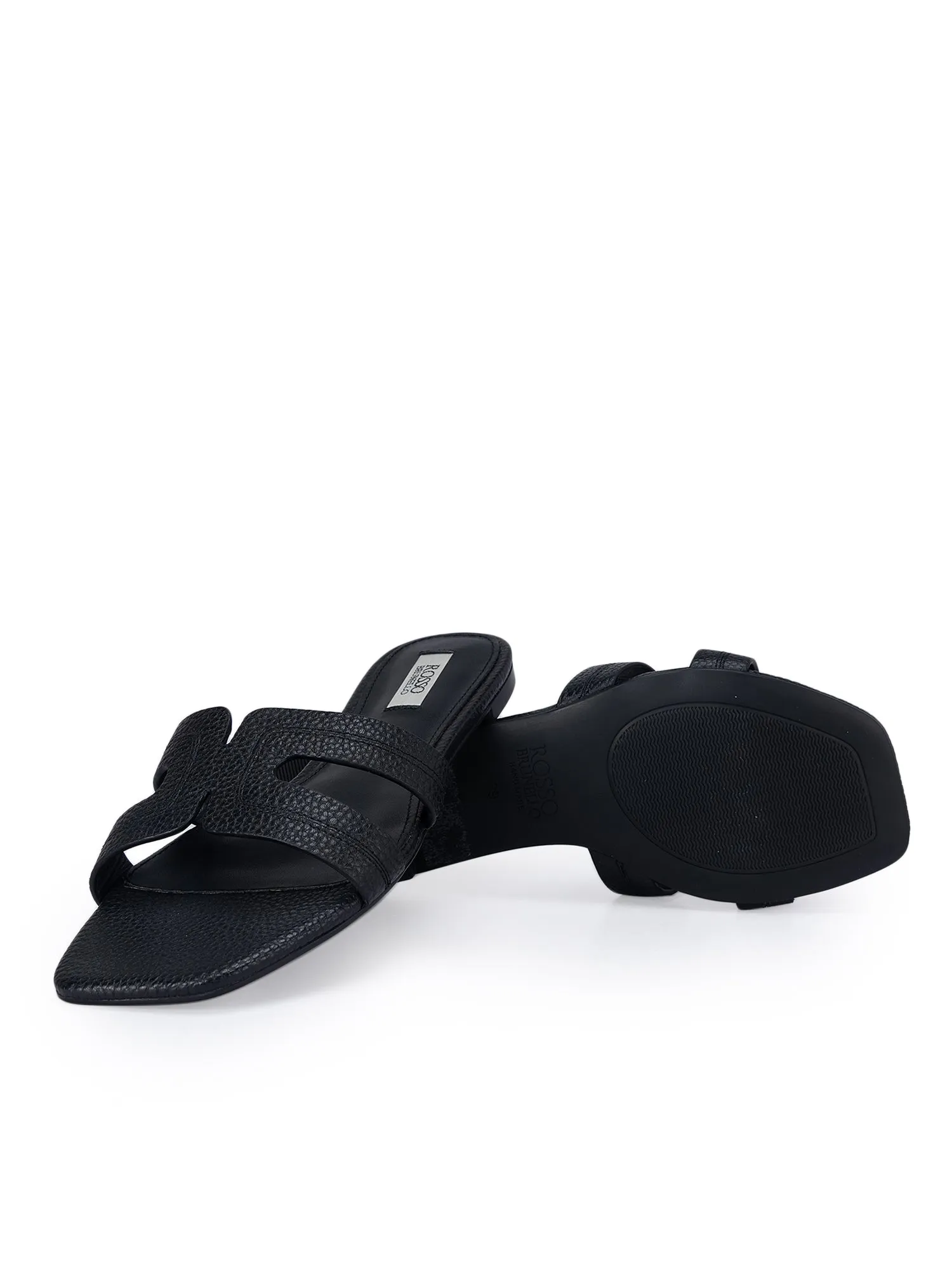 Black Textured Leather Sliders
