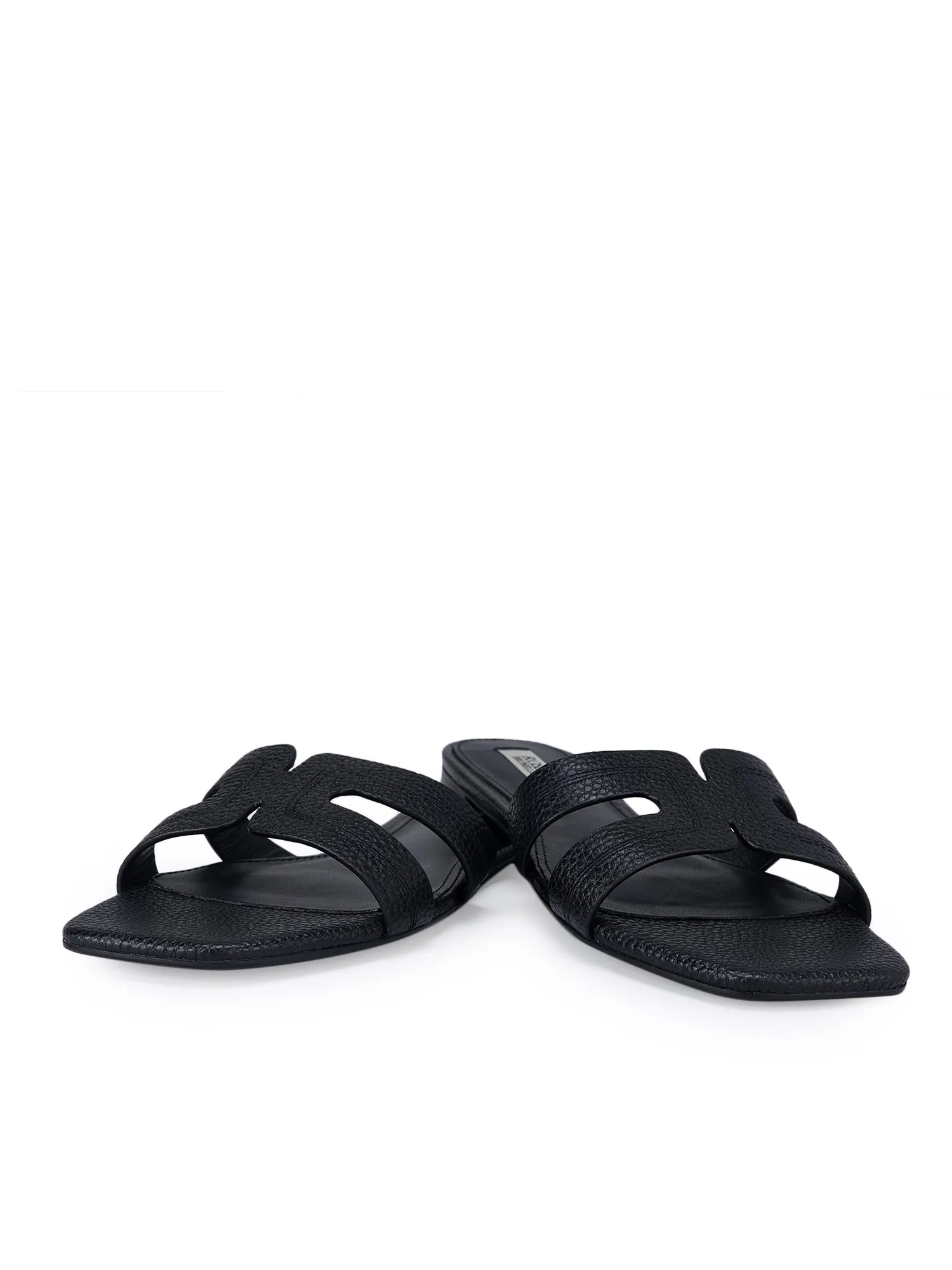 Black Textured Leather Sliders