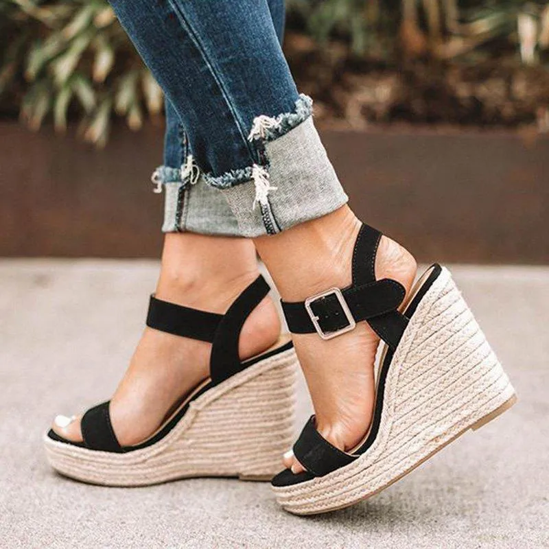Black Women Sandals Open Toe Platform Wedges Sandals