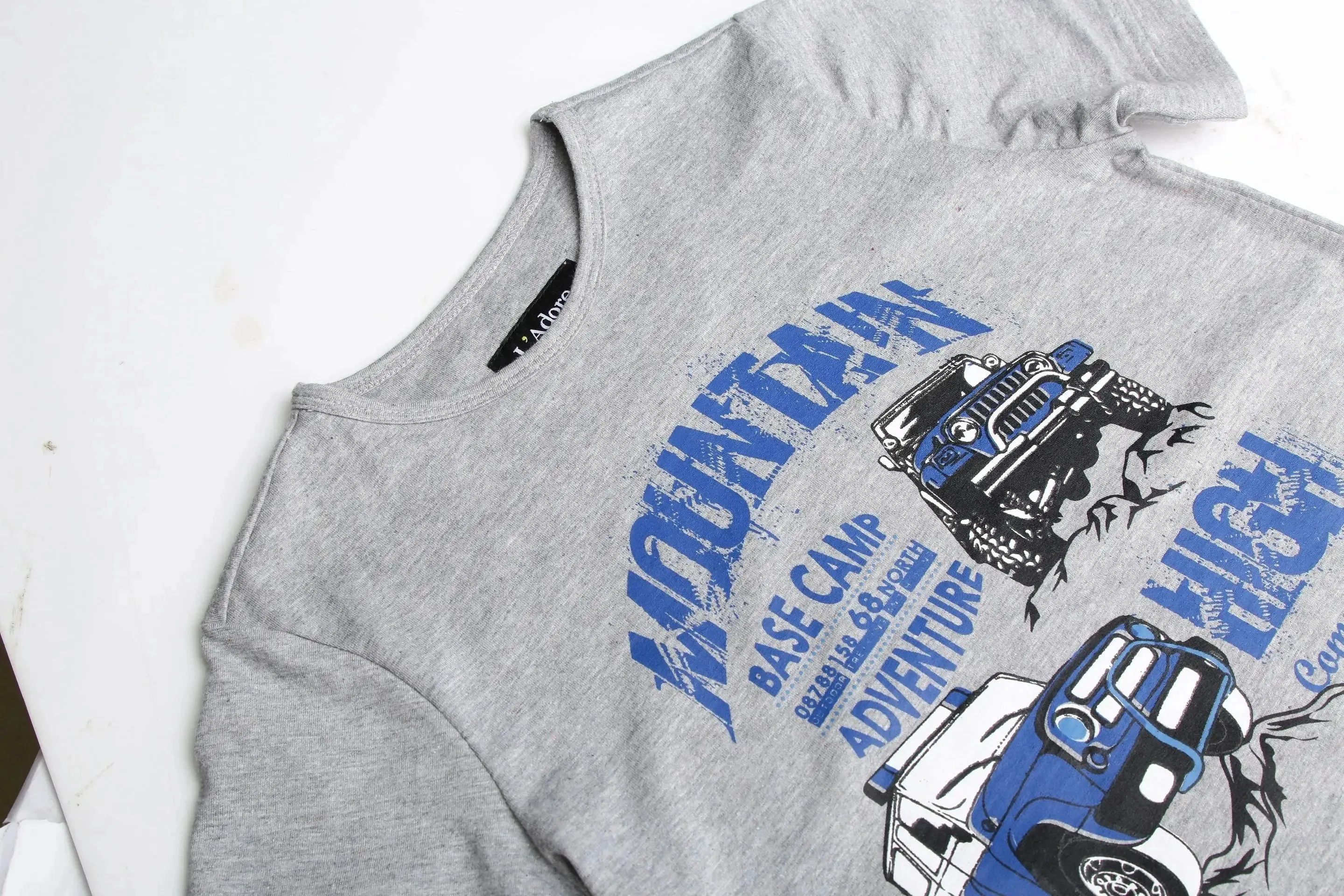 Boys Grey Heather Car Printed Round Neck Cotton T-shirt
