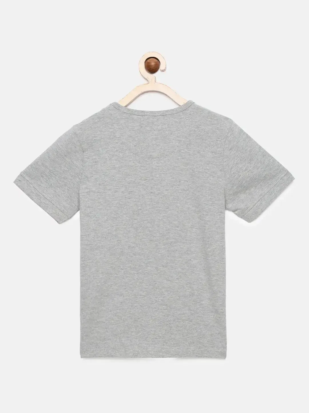 Boys Grey Heather Car Printed Round Neck Cotton T-shirt
