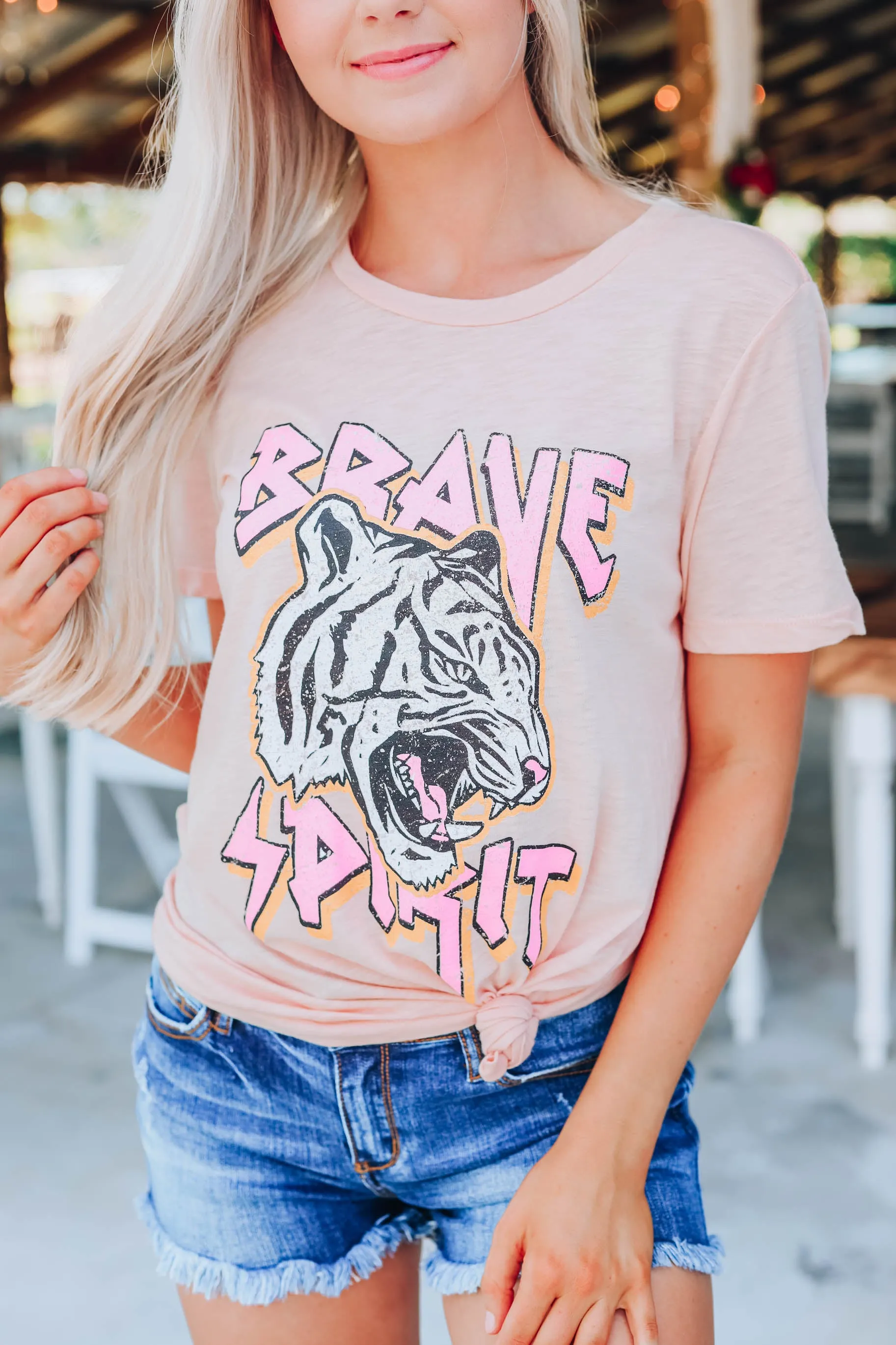 Brave Spirit Tiger Graphic Tee - Peach
