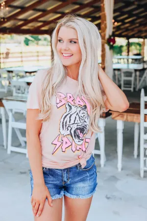 Brave Spirit Tiger Graphic Tee - Peach