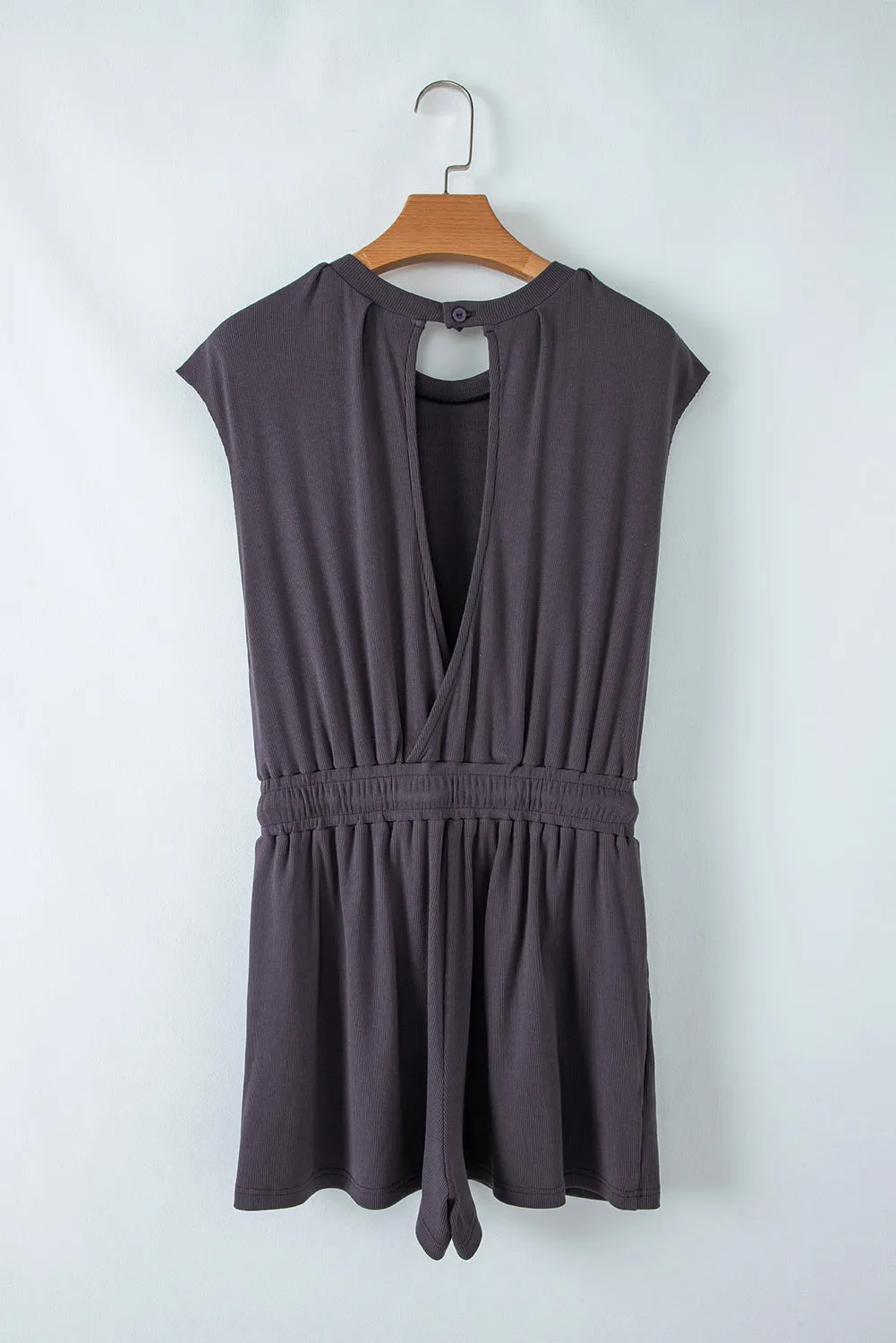 Bristol Black Knit Open Back Cap Sleeve Drawstring Romper