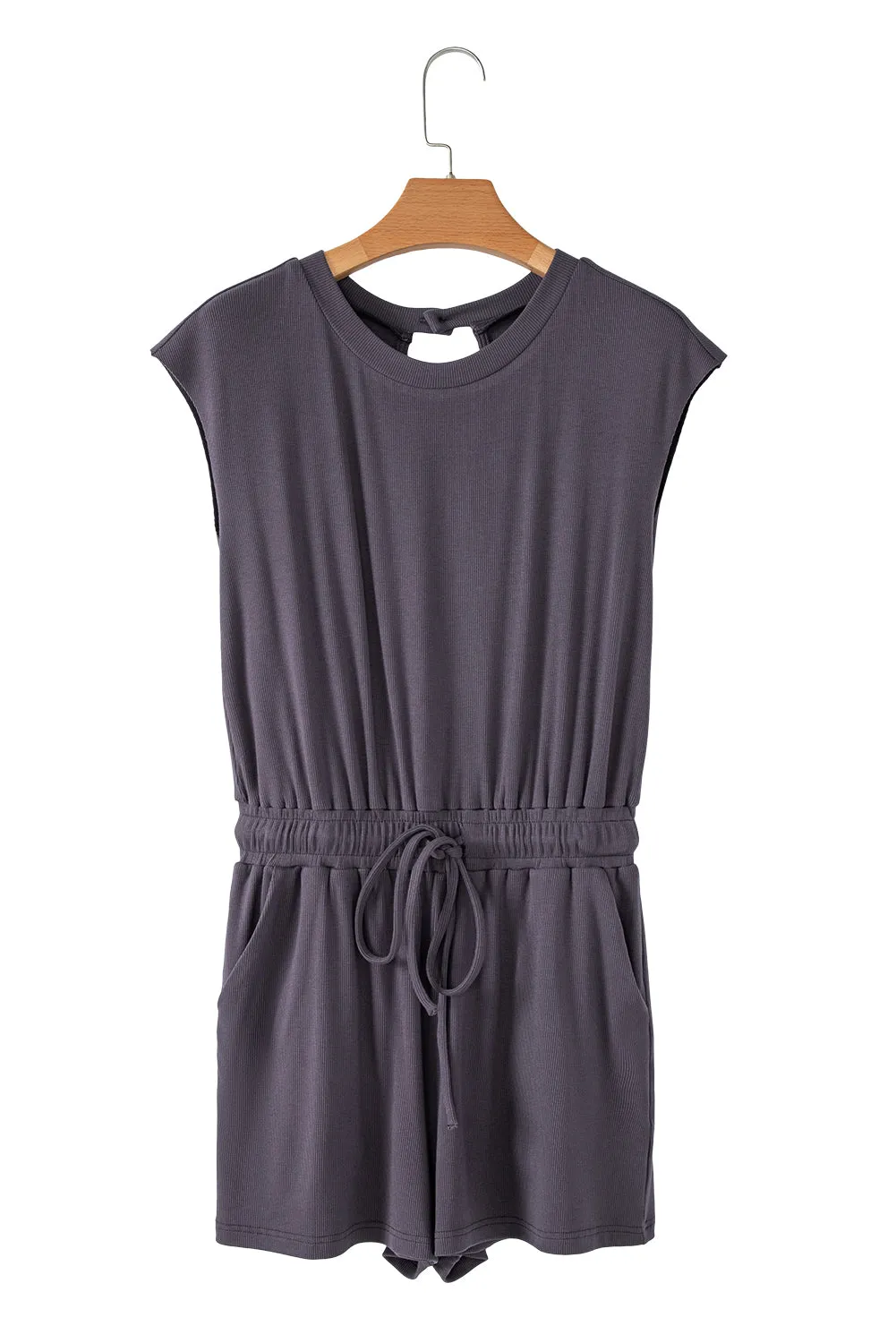 Bristol Black Knit Open Back Cap Sleeve Drawstring Romper