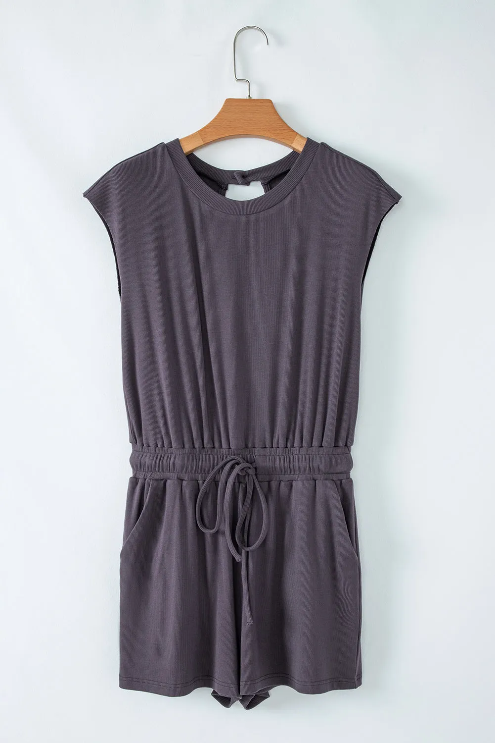 Bristol Black Knit Open Back Cap Sleeve Drawstring Romper