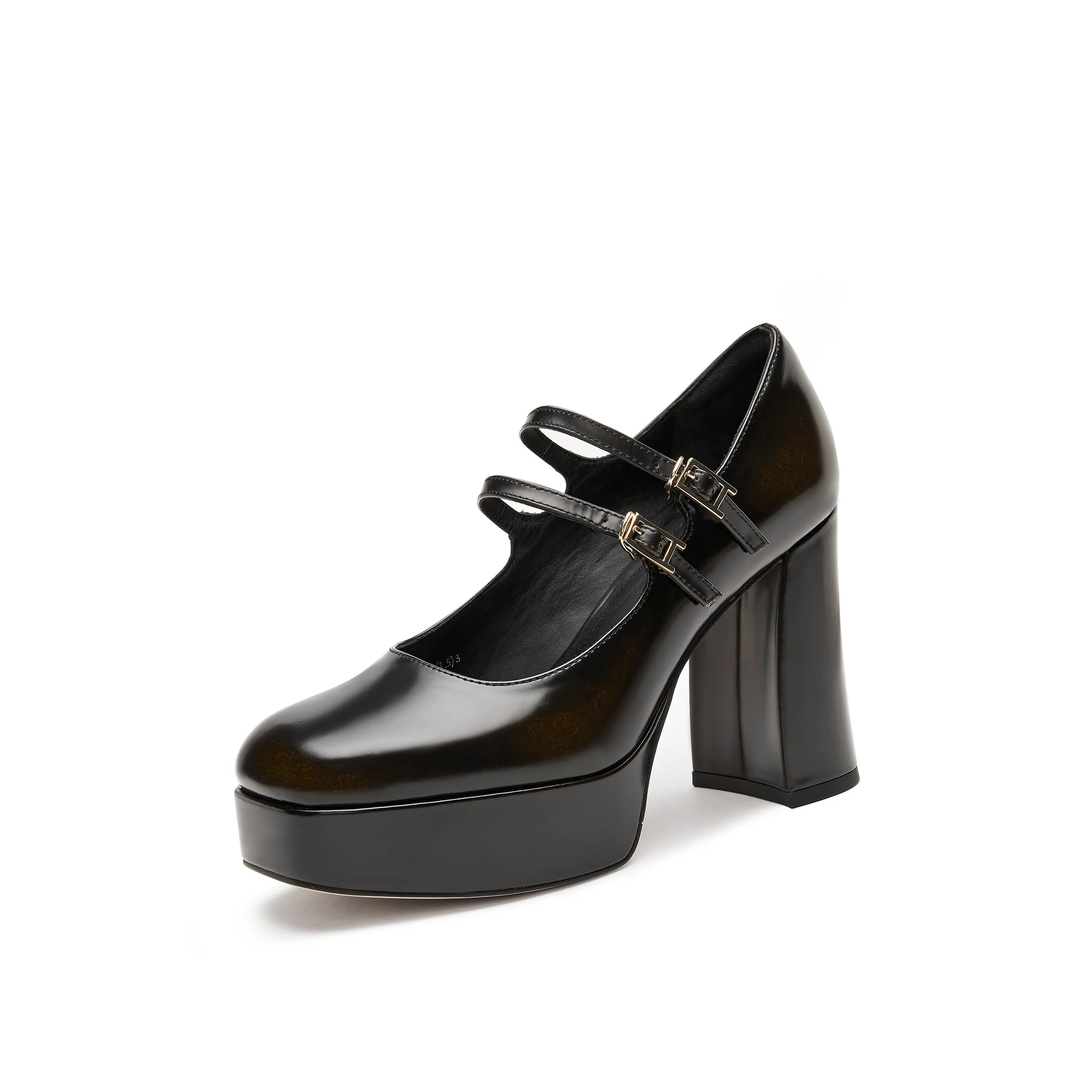 Brown Boxy Platform Strap Mary Jane Pumps