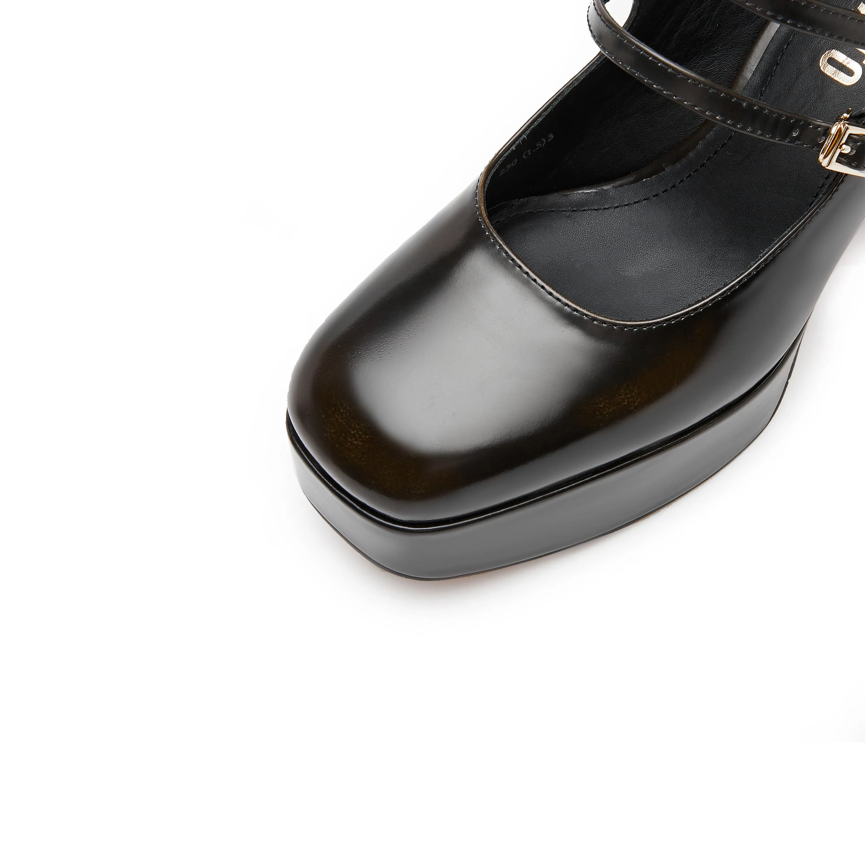 Brown Boxy Platform Strap Mary Jane Pumps
