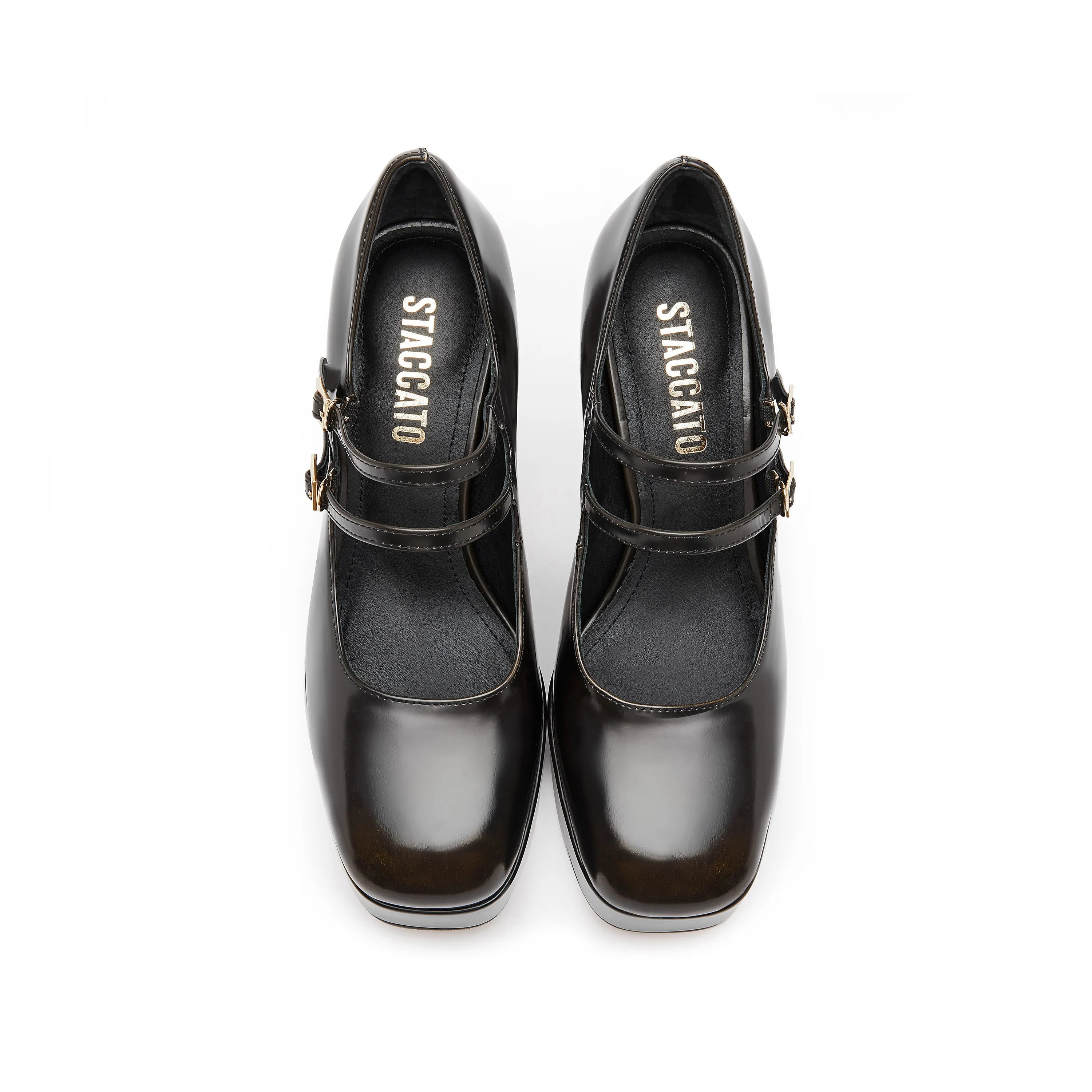 Brown Boxy Platform Strap Mary Jane Pumps