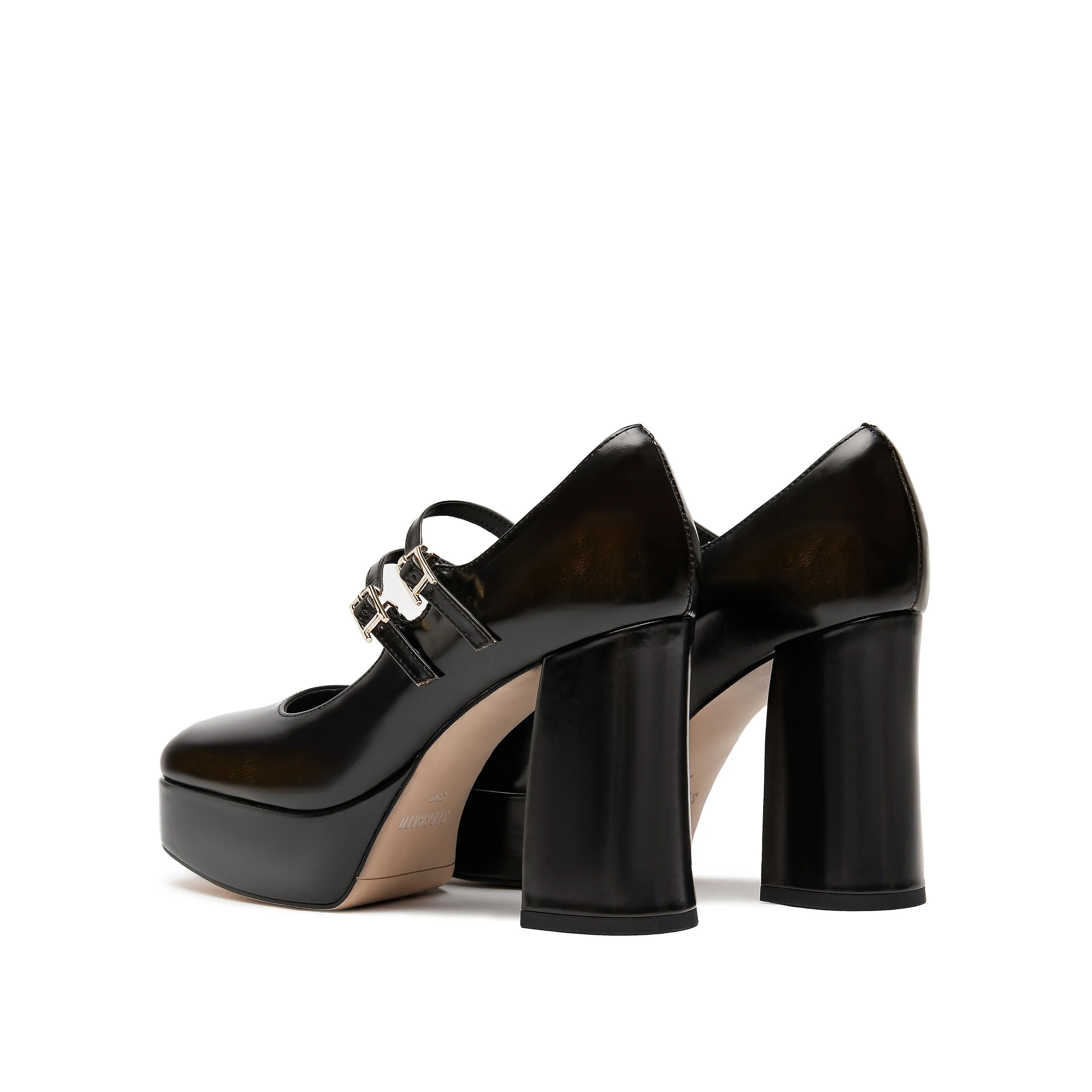 Brown Boxy Platform Strap Mary Jane Pumps