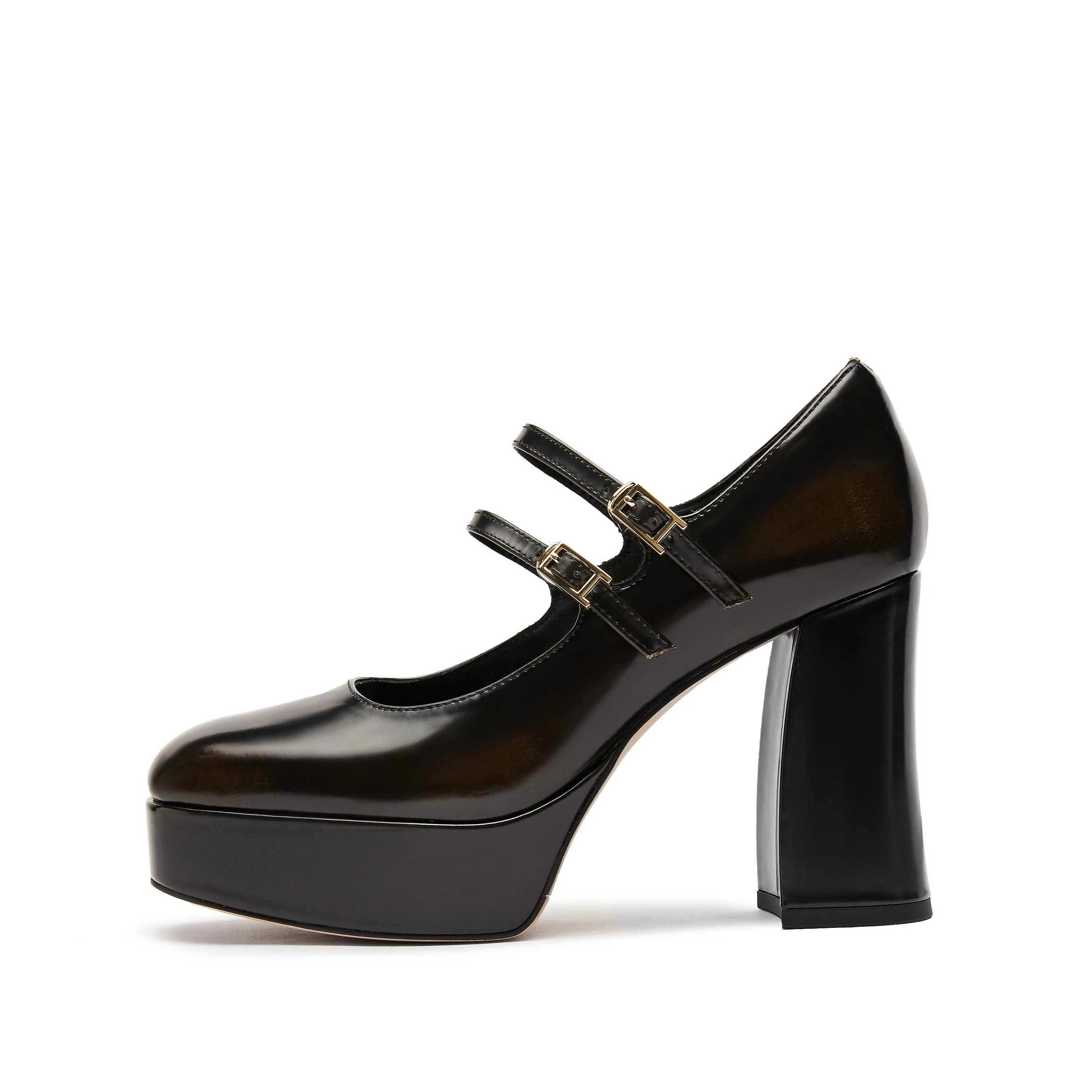 Brown Boxy Platform Strap Mary Jane Pumps