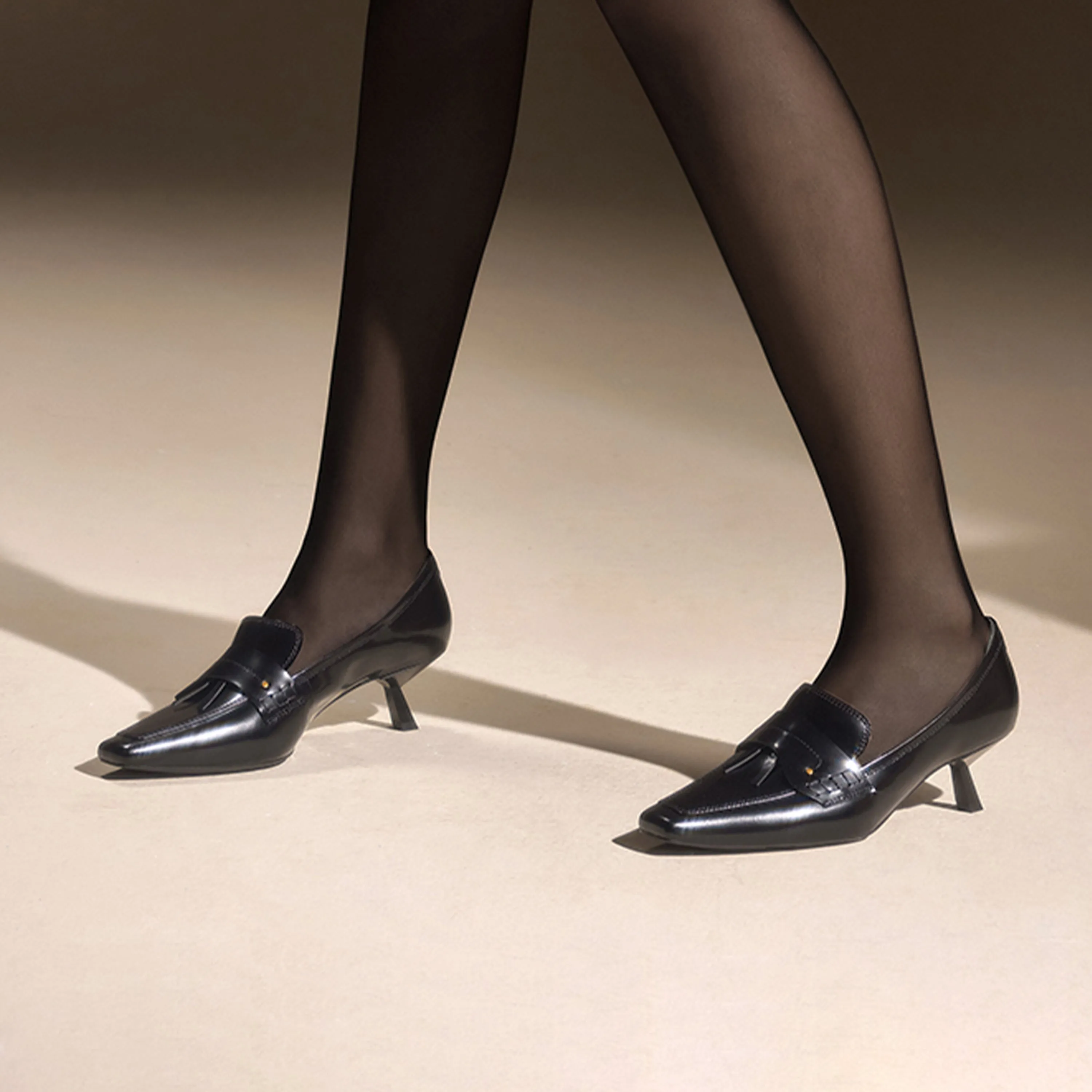 Brown Leather Pointy Penny Pumps