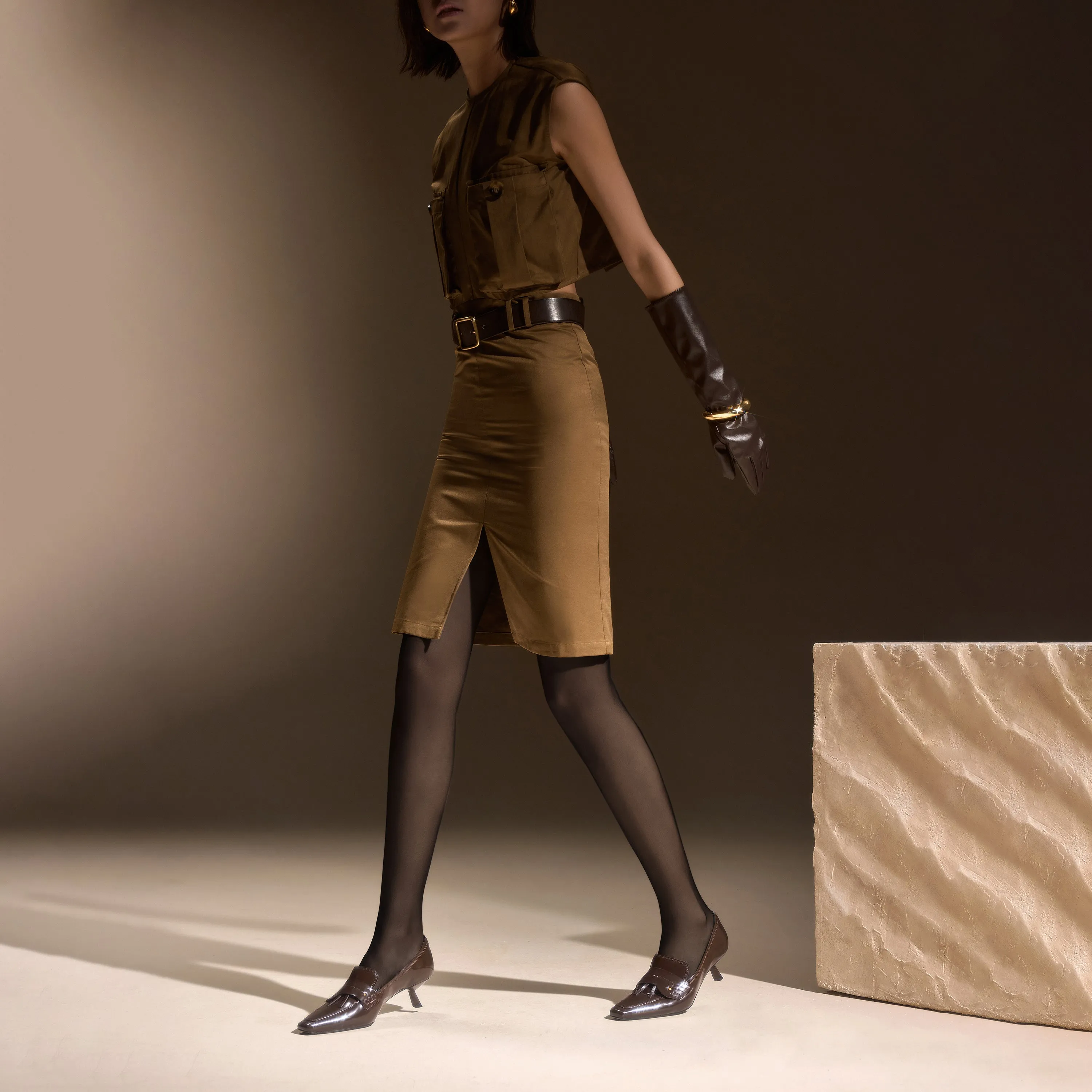 Brown Leather Pointy Penny Pumps