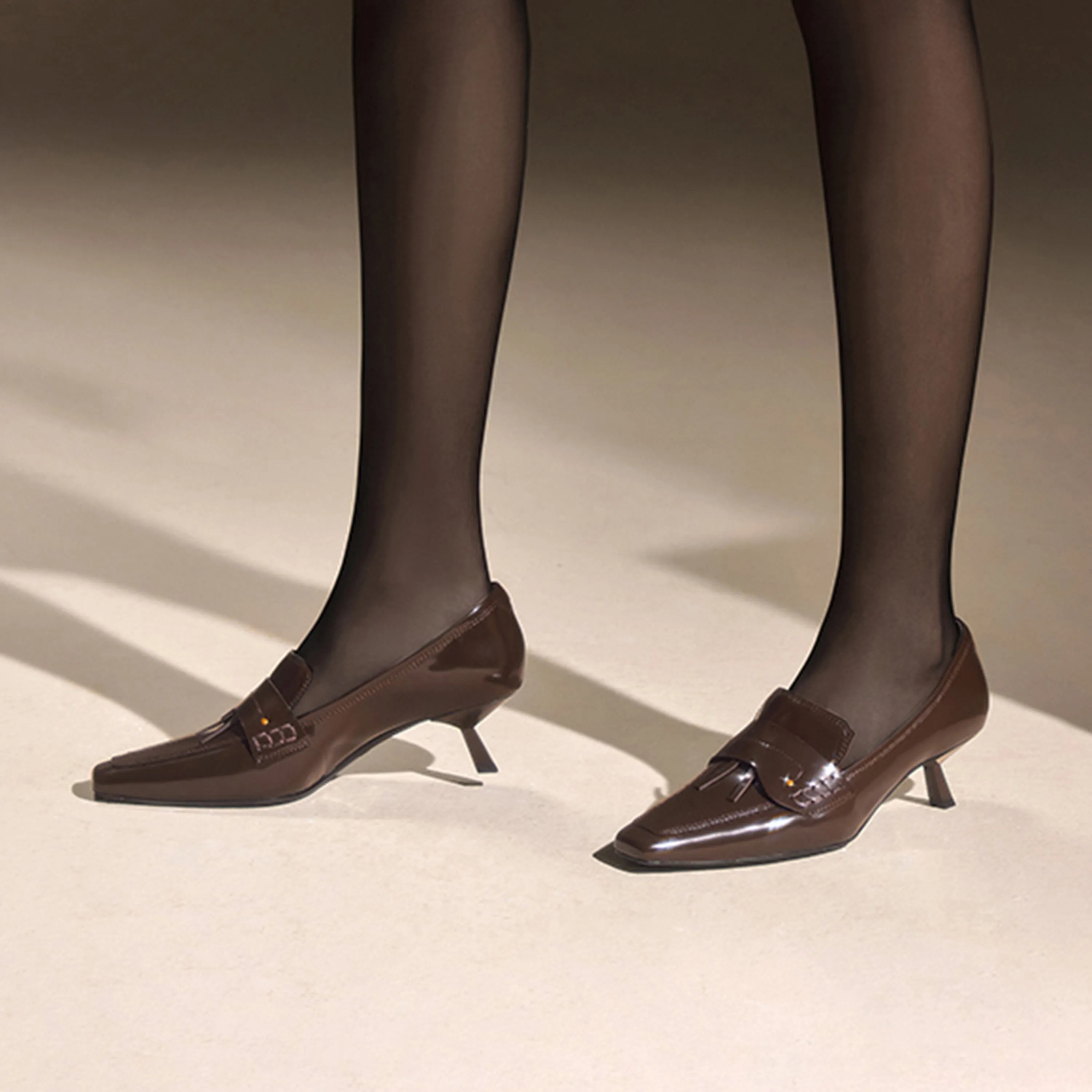 Brown Leather Pointy Penny Pumps