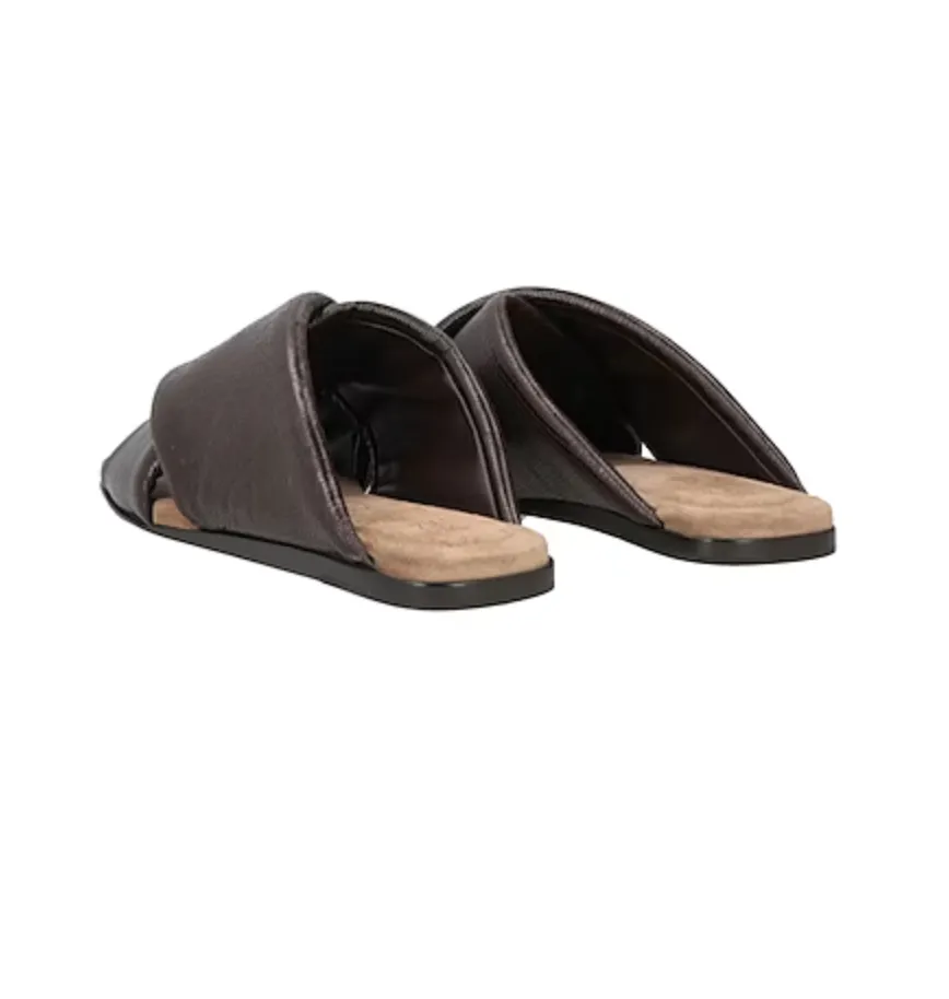 Brunello Cucinelli Dark Brown Leather Women's Slipper Sandals