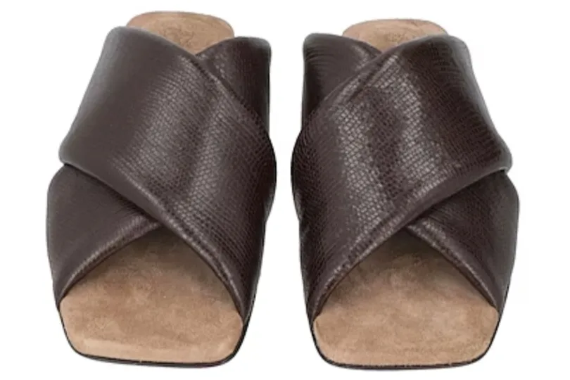 Brunello Cucinelli Dark Brown Leather Women's Slipper Sandals