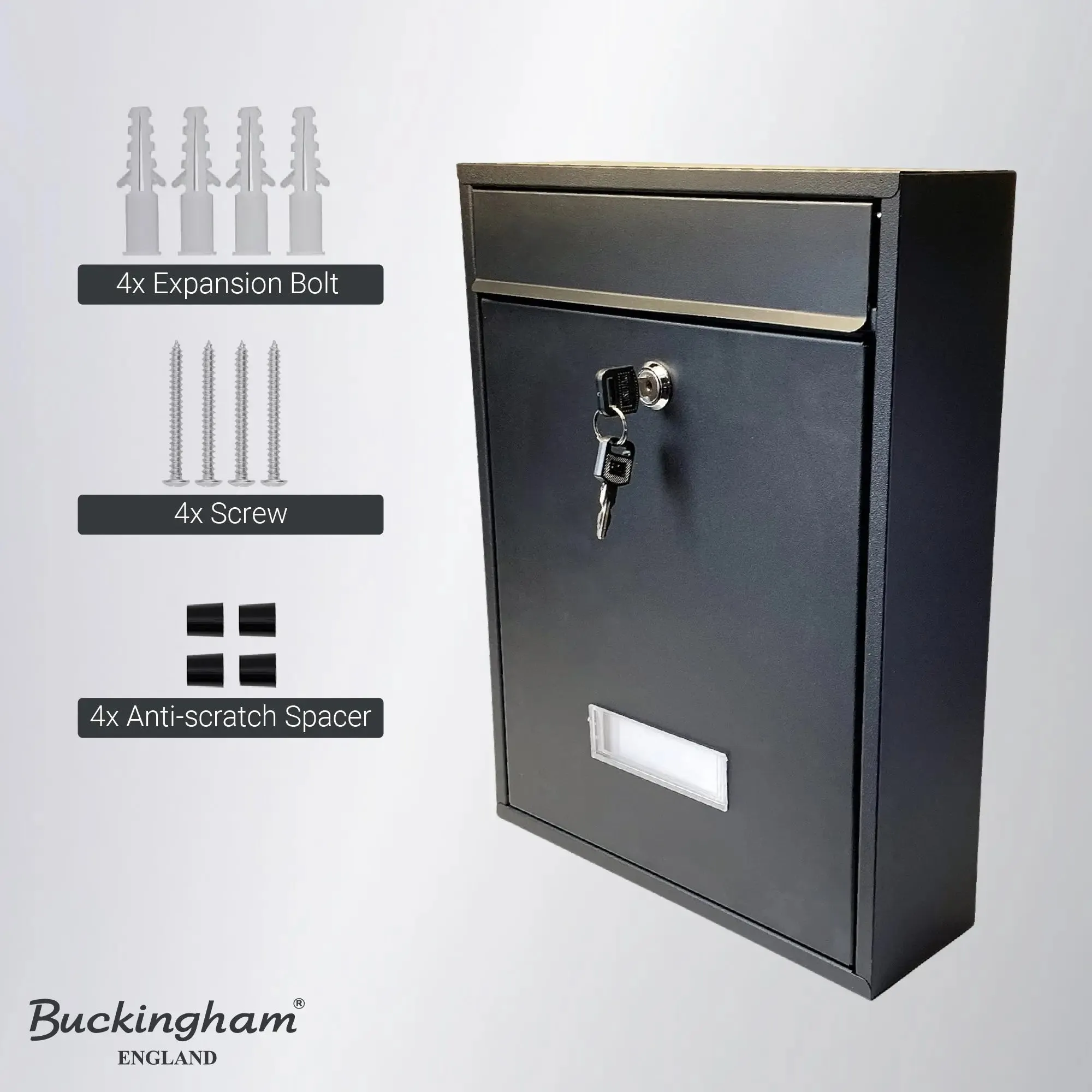 Buckingham Extra Large Wall Mounted Lockable Steel Mailboxes Heavy Duty Weather Resistant Post Box with Secure Key Lock Rustproof Powder Coated Finish Ideal for Outdoor Home or Office Use (Premium Black)