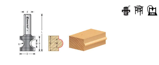Bullnose Router Bit | 9⁄64 Radius x 21⁄32 Dia x 3⁄4 x 1⁄4" Shank | 51544 | 738685155448