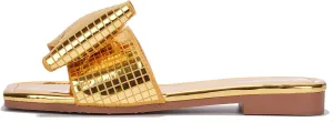 Cape Robbin Women's Slip-On Flat Sandals - Square Toe Disco Ball Metallic Design with Bow Tie - Summer Dressy Sandals (Botania)