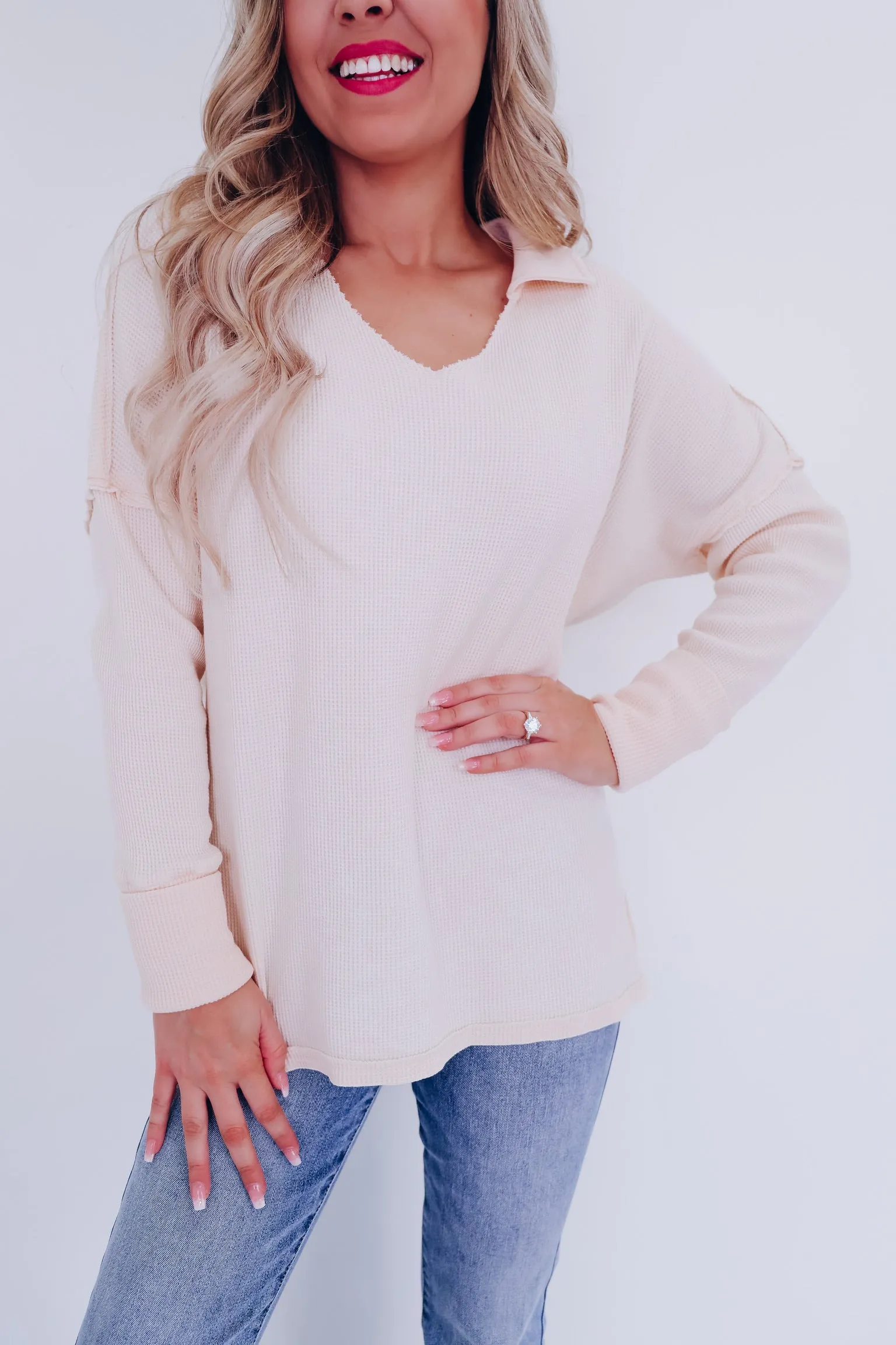 Casual Sophistication Waffle Knit Top - Ivory