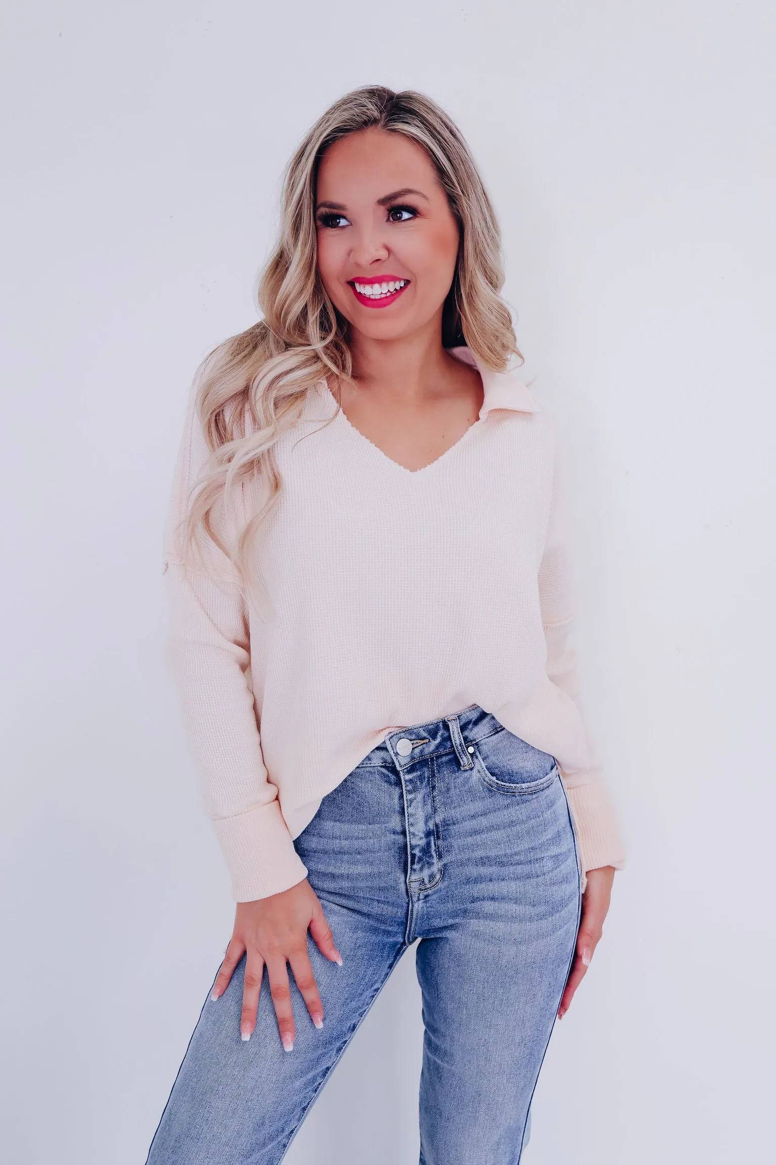 Casual Sophistication Waffle Knit Top - Ivory