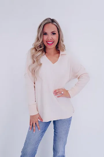 Casual Sophistication Waffle Knit Top - Ivory