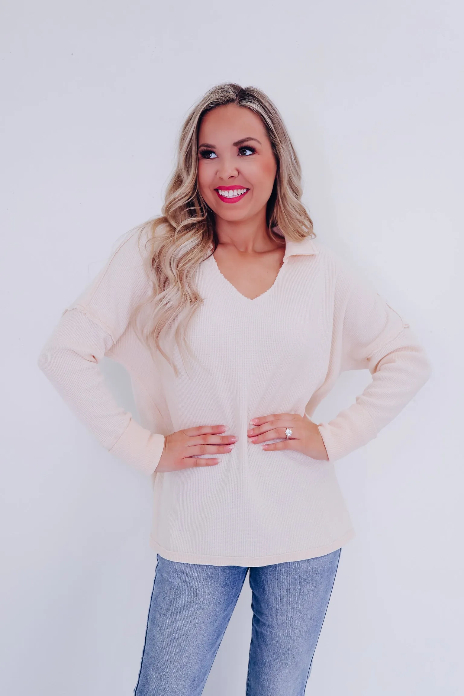 Casual Sophistication Waffle Knit Top - Ivory