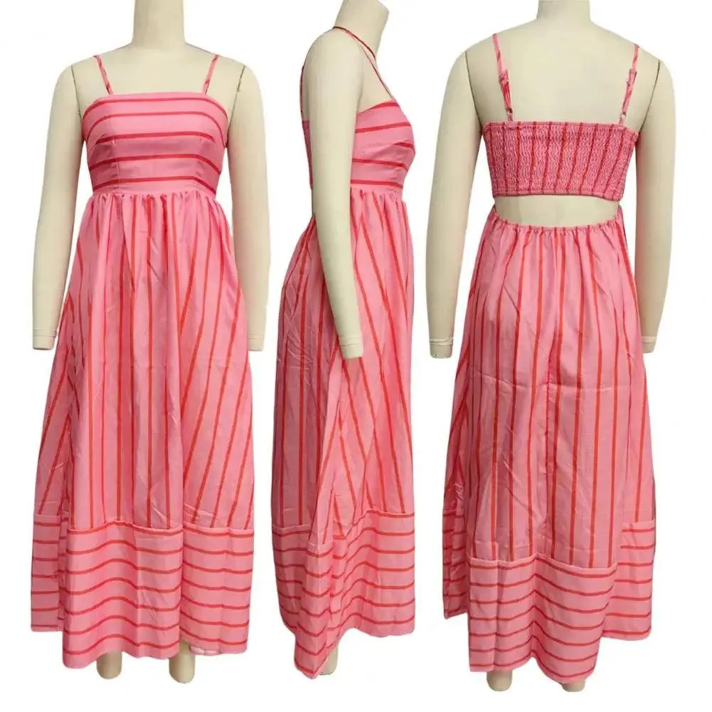 Chic Striped Backless Maxi Sundress
