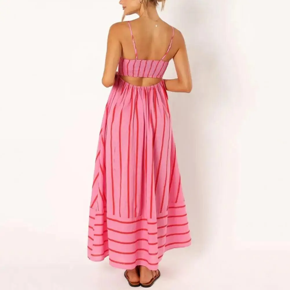Chic Striped Backless Maxi Sundress