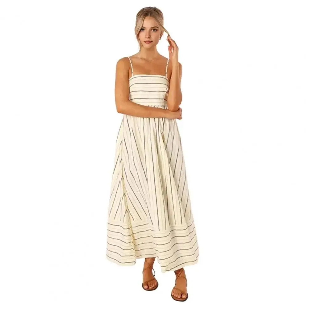 Chic Striped Backless Maxi Sundress