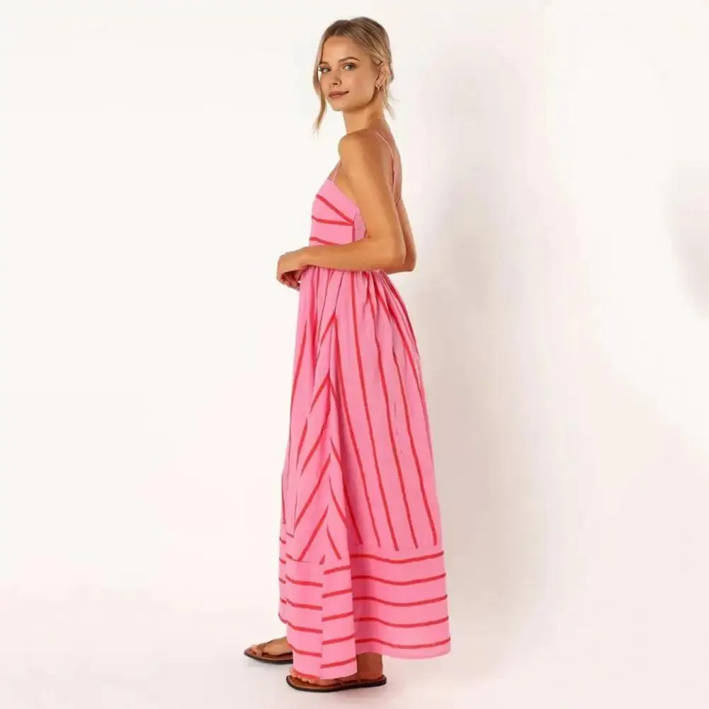 Chic Striped Backless Maxi Sundress