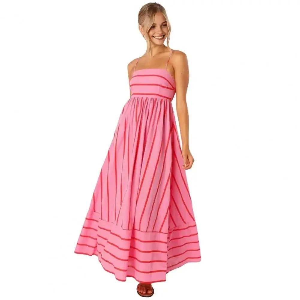 Chic Striped Backless Maxi Sundress