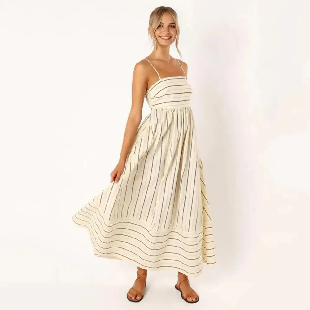 Chic Striped Backless Maxi Sundress