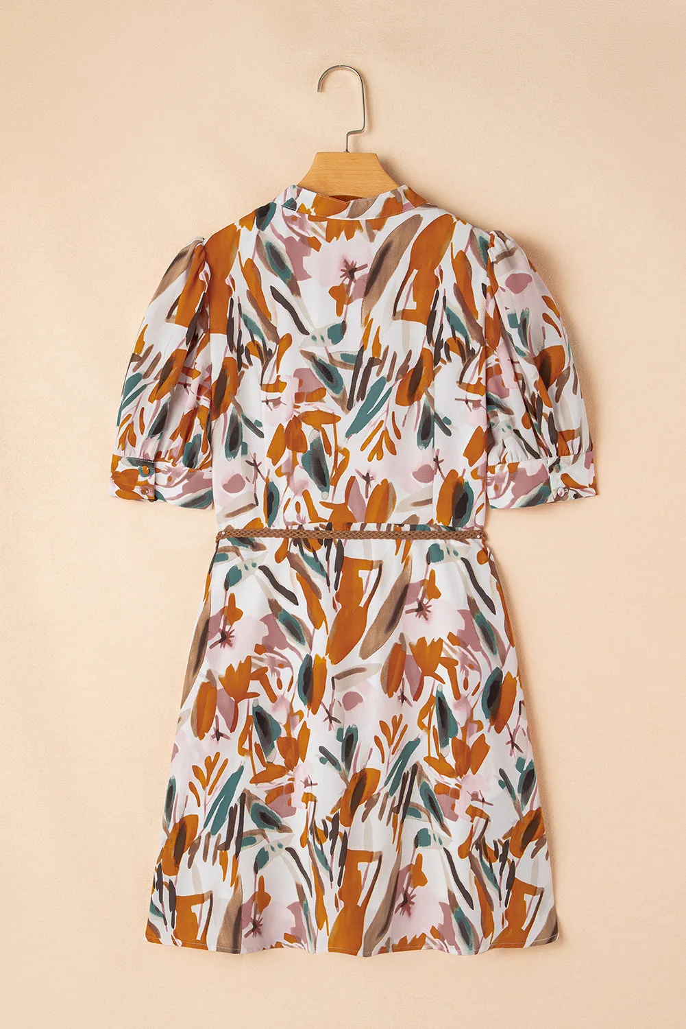 Christina Puff Sleeve Button Up Braided Belt Mini Dress