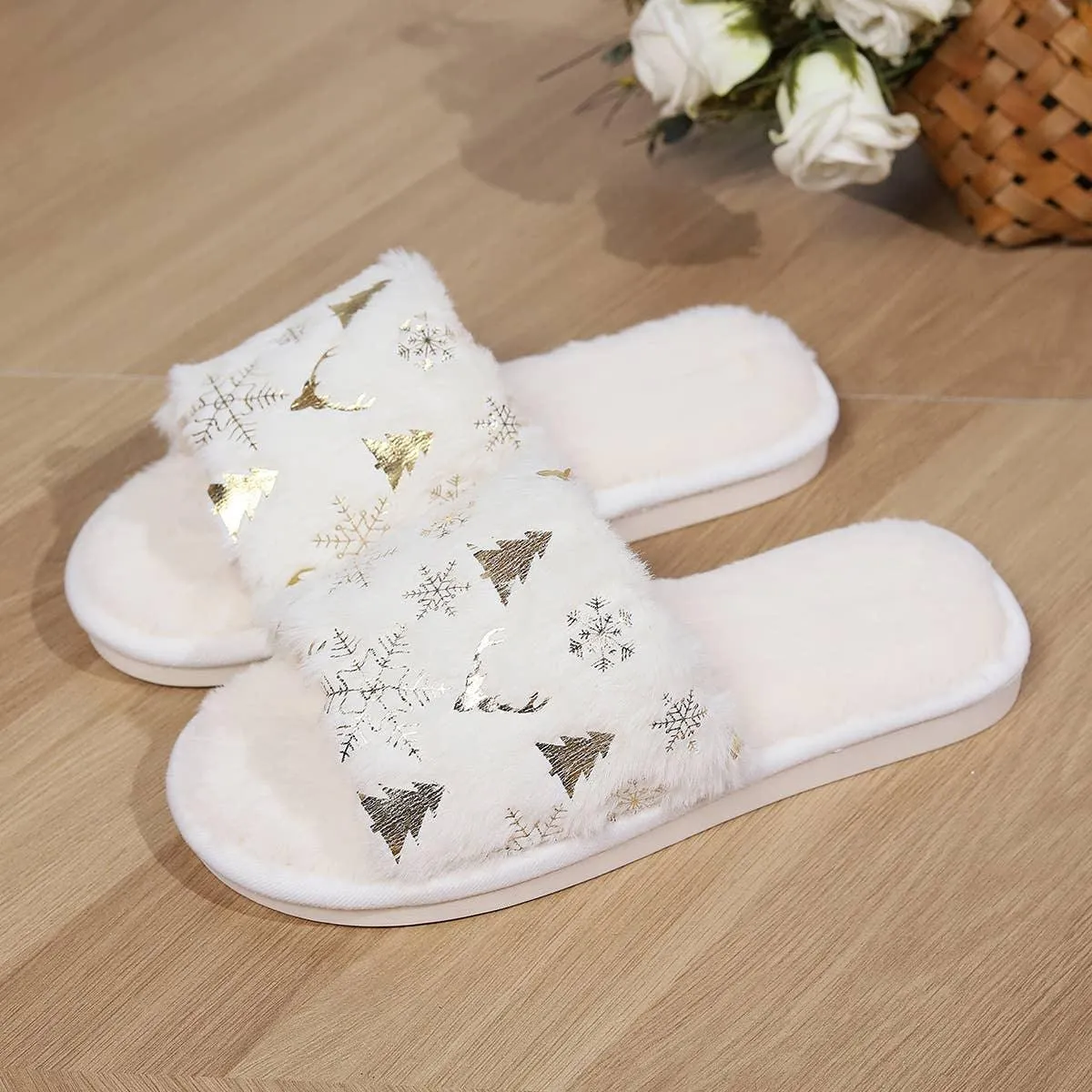 Christmas Gift Open-toe Plush Home Slipper