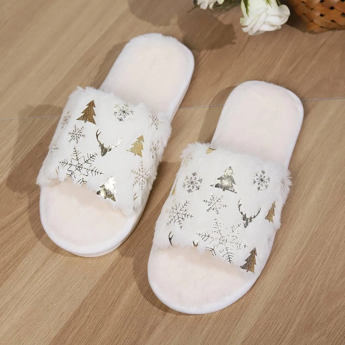 Christmas Gift Open-toe Plush Home Slipper