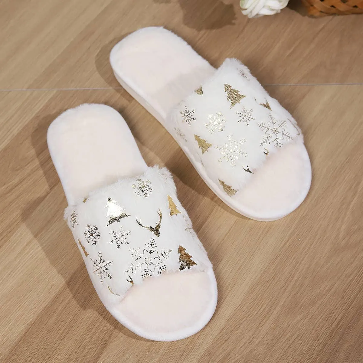 Christmas Gift Open-toe Plush Home Slipper