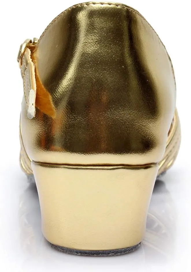 Chunky Dress Shoes for Women Open Toe Latin Dance Shoes Professional Ballroom Sandals Low Block Heeled Sandals