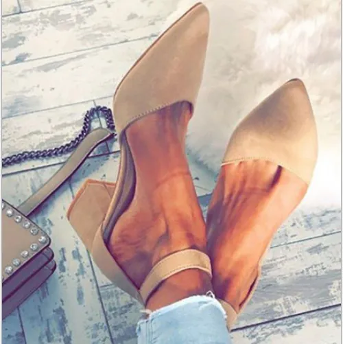 Chunky Low Heel Point Toe Straps Pumps