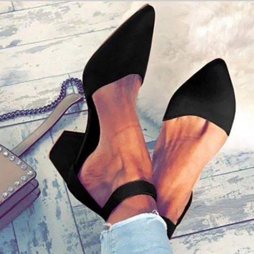 Chunky Low Heel Point Toe Straps Pumps