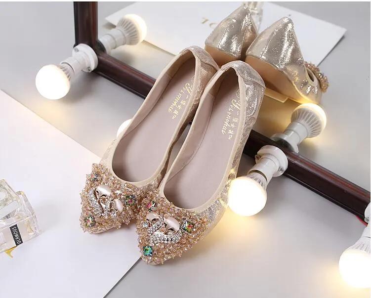 Cilool Rhinestone Flats Casual Comfort Dressy Flats For Wedding Fox Slippers CF306