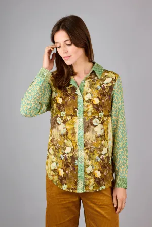 Concordia Wilderness Patch Mint/Gold Silk Crepe de Chine Shirt
