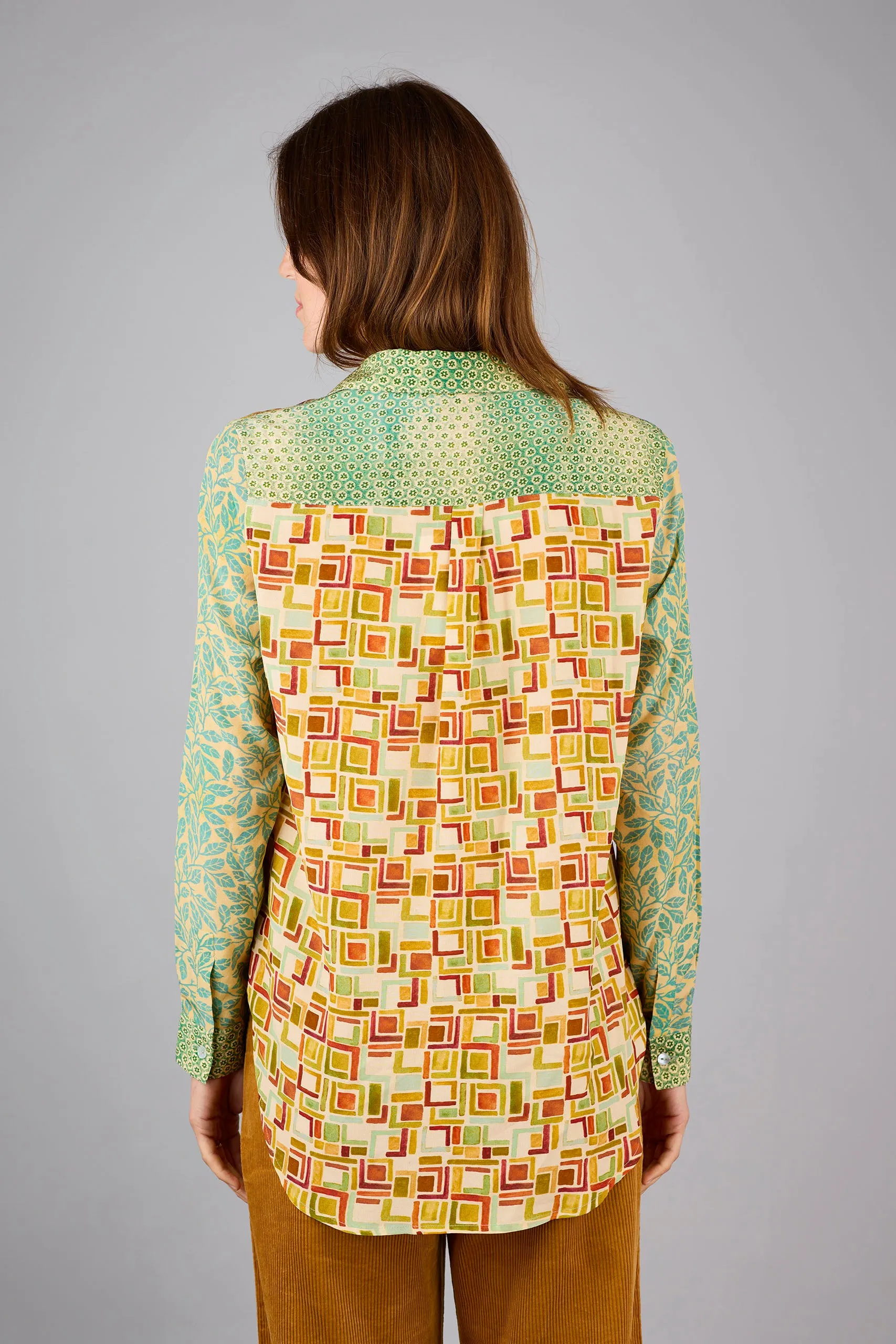 Concordia Wilderness Patch Mint/Gold Silk Crepe de Chine Shirt