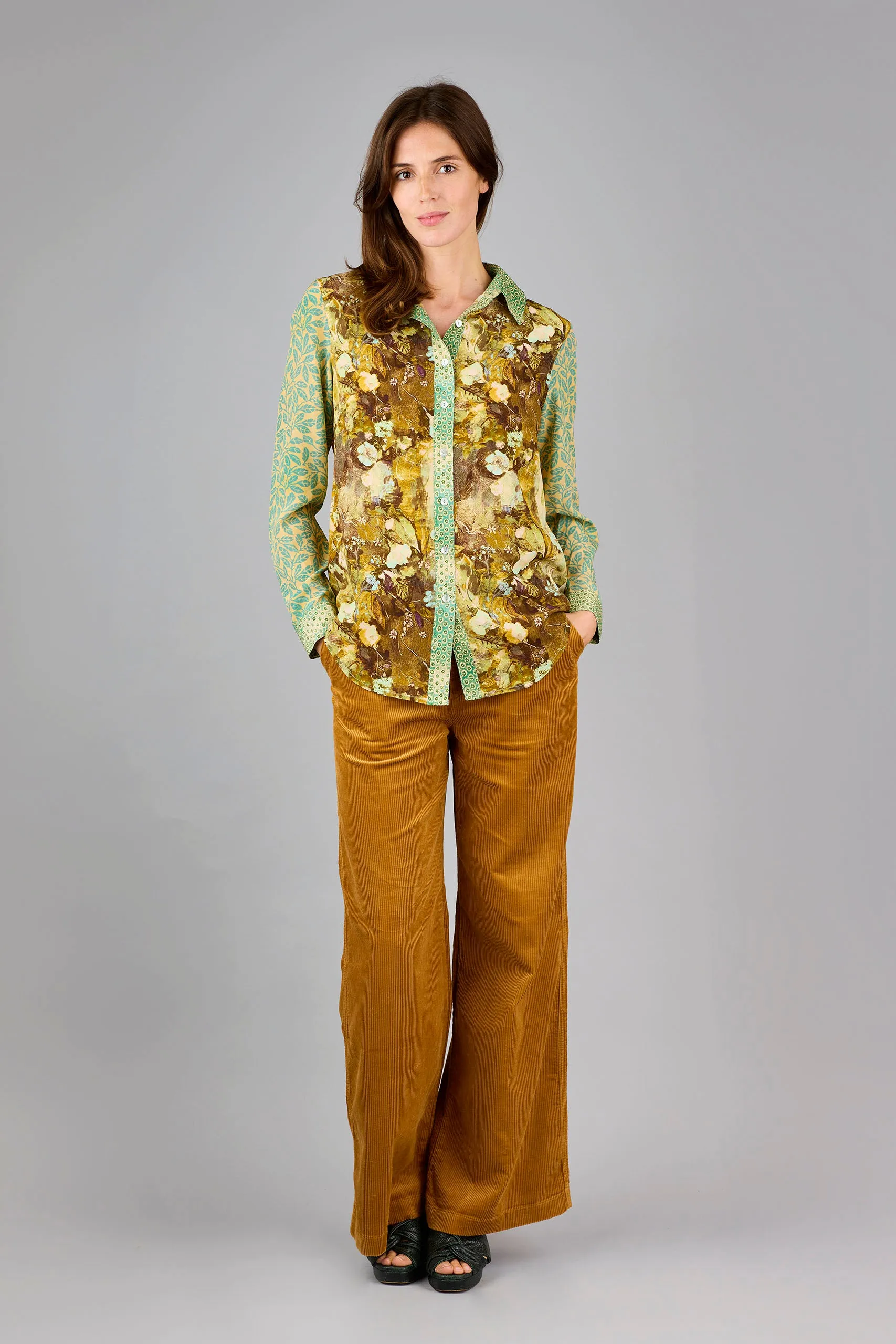 Concordia Wilderness Patch Mint/Gold Silk Crepe de Chine Shirt