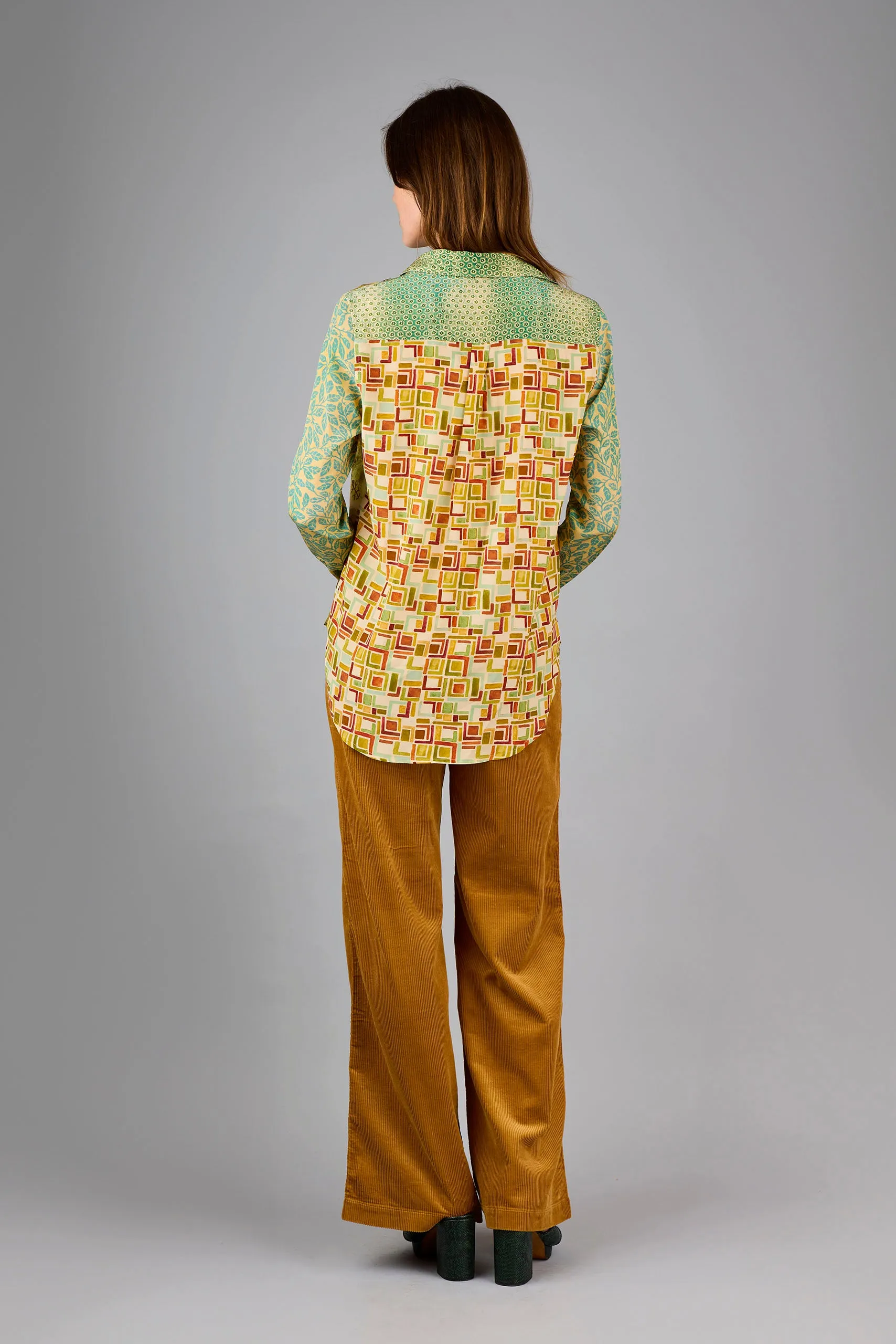 Concordia Wilderness Patch Mint/Gold Silk Crepe de Chine Shirt