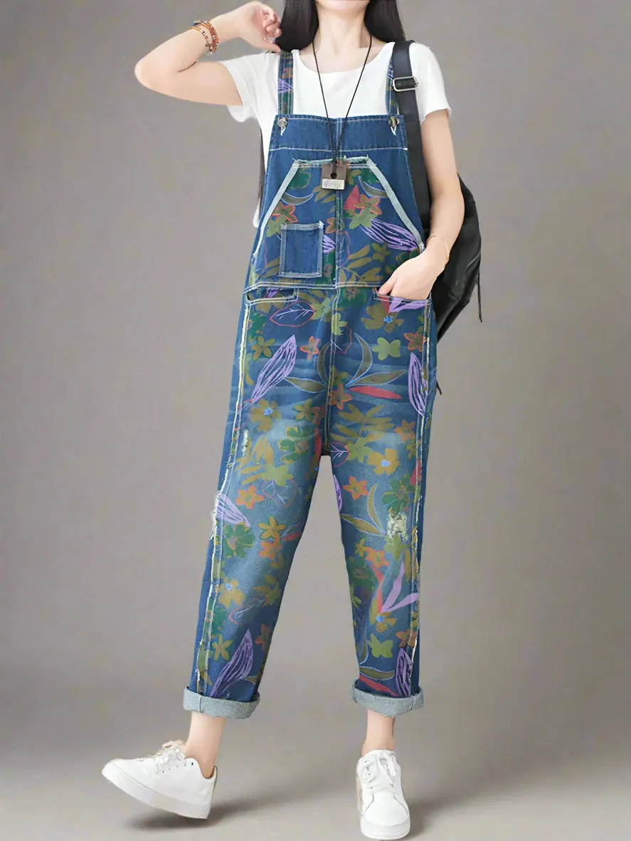 Cowboy Printed Denim Overalls Dungarees