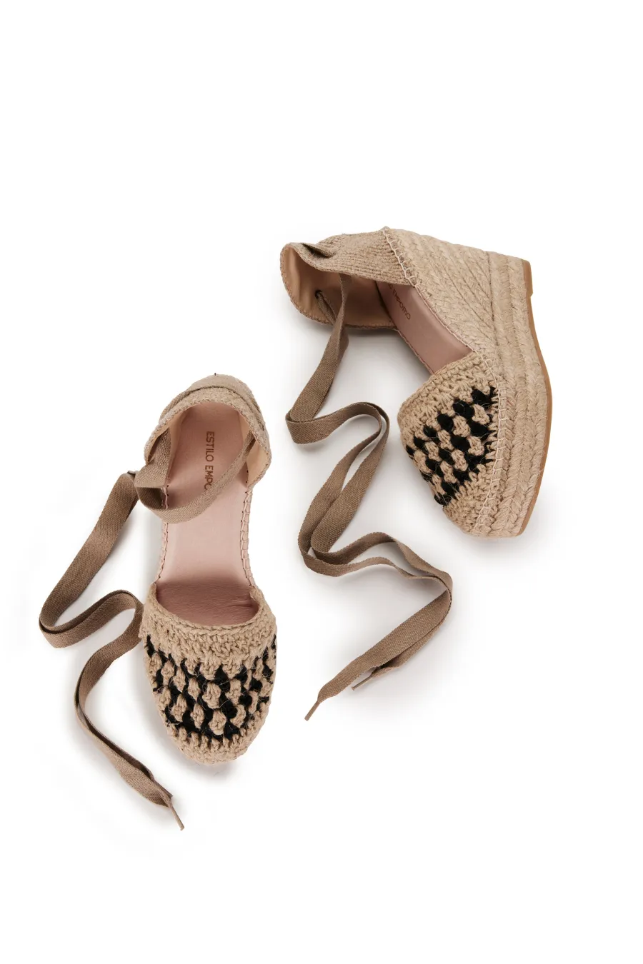 Crochet Espadrille Wedge Natural/Black