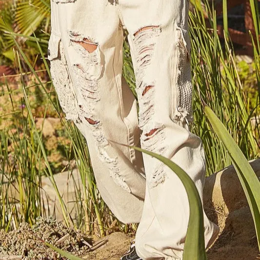 Crochet Patch Distressed Washed Jeans