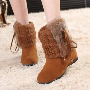 Cute Wool Tube Increased Heel Short Boots
